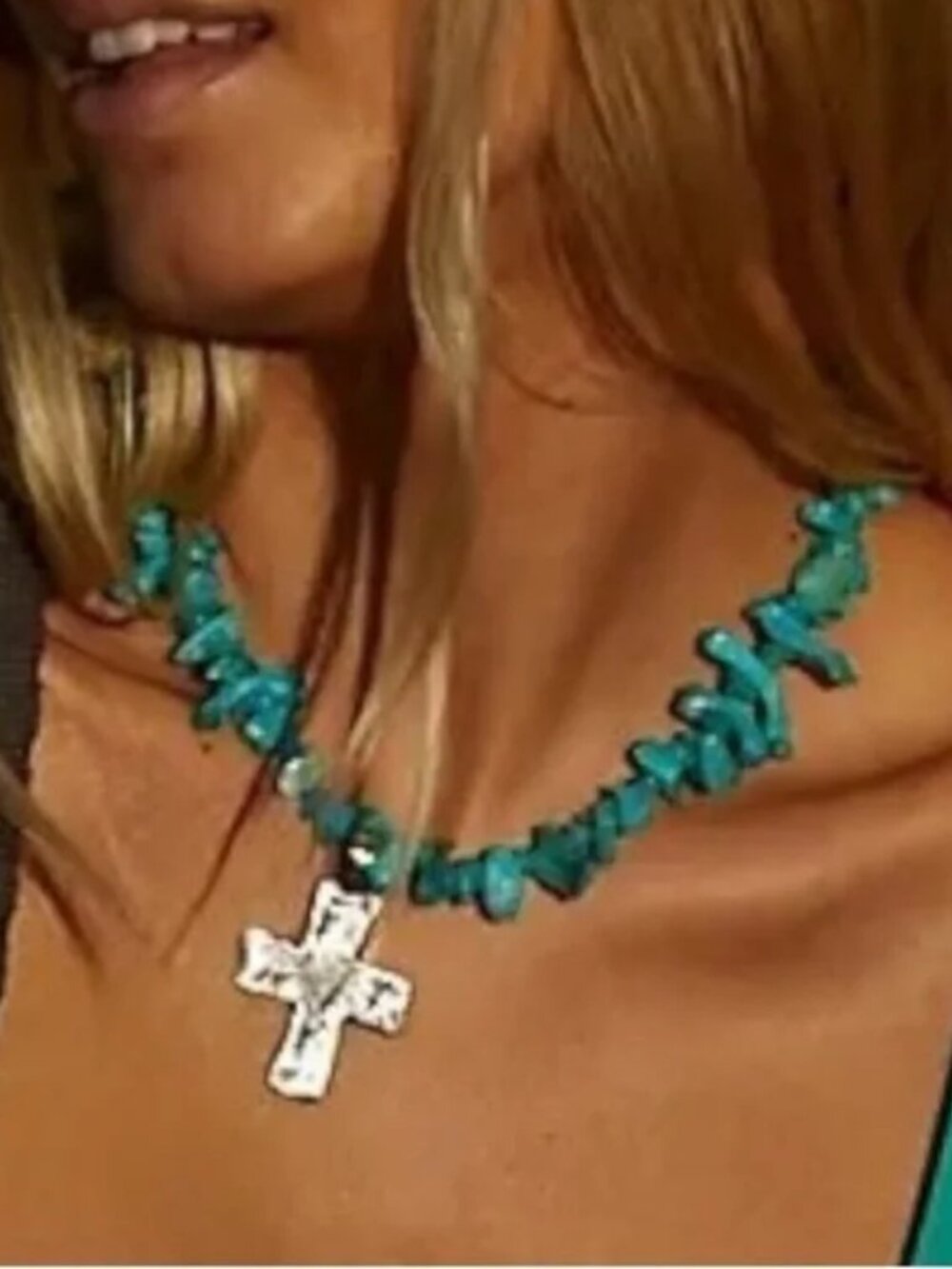 NEW NWT  Free People Supernova Choker Turquoise  blue  with Silver Cross